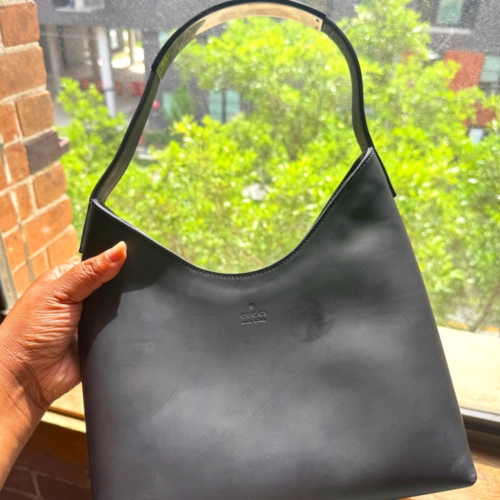 Black Gucci Matte Leather Shoulder Bag